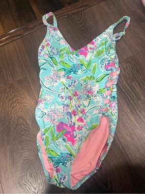 Lilly Pulitzer Aqua & Pink Floral One-Piece Swimsuit